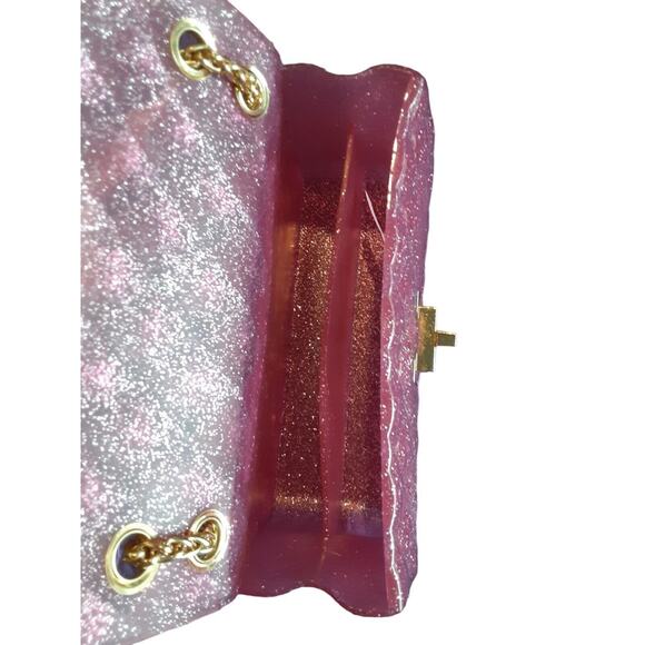 Tiny Treats Glitter Wave Cross Body Purse Handbag Pink Gold Chain Jelly Style - Picture 8 of 12